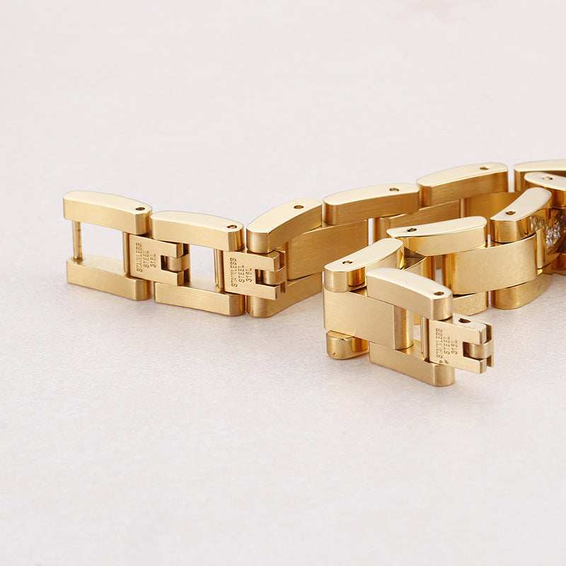 Men's Adjustable Gold Zircon Titanium Steel Bracelet - Planderful Everyday Genie Collection