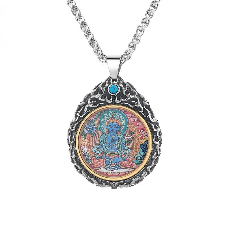 Steel Necklace – Statement Zodiac Buddha Pendant