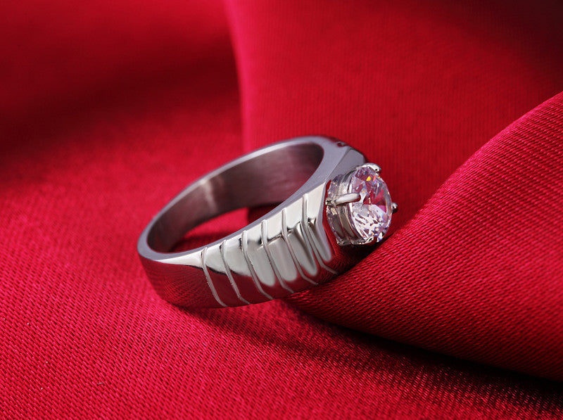 Elegant Men's Titanium Steel Wedding Ring with Zircon constexpr