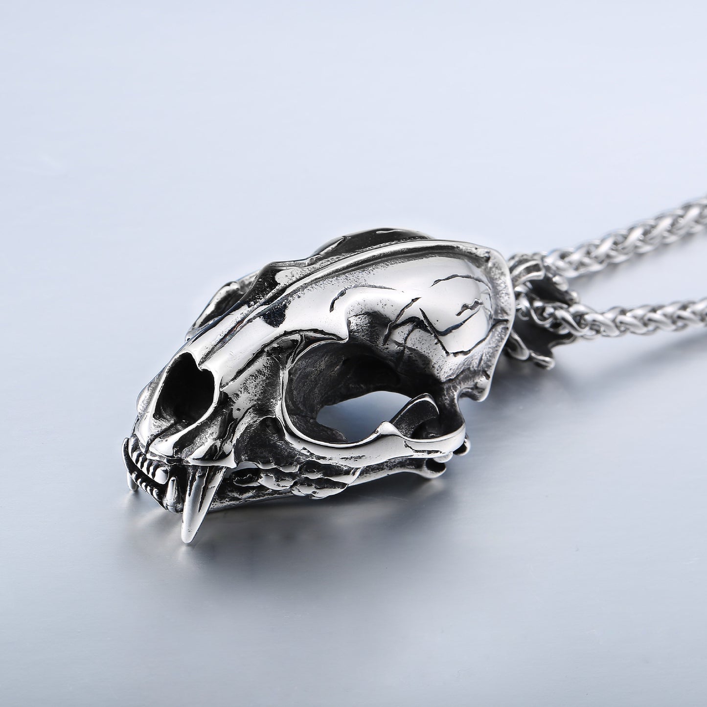 Titanium Steel Saber-Toothed Tiger Skull Pendant with Movable Teeth for Men