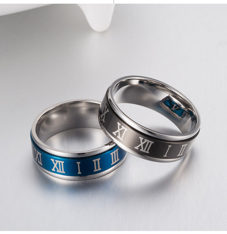 Rotatable Roman Numerals Titanium Steel Men's Rings