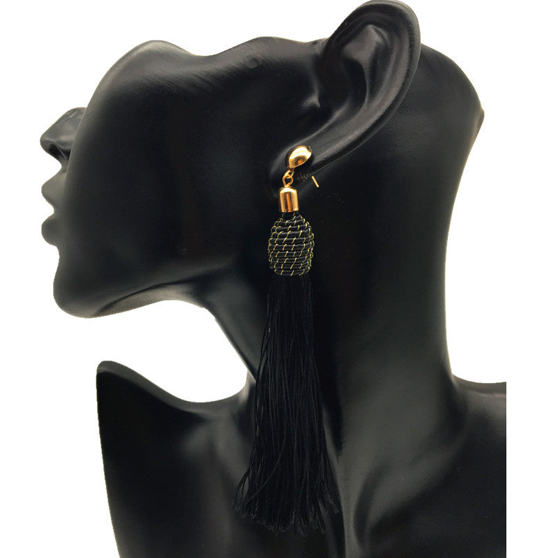 Bohemian Charm Tassel Earrings with Colorful Cross Motif