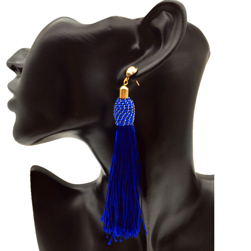 Bohemian Charm Tassel Earrings with Colorful Cross Motif