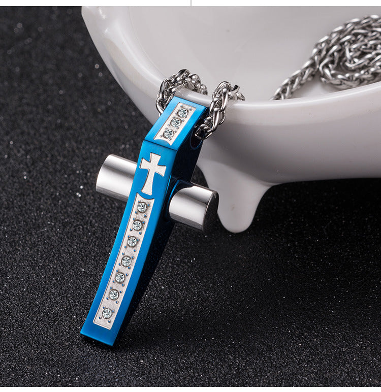 Zircon Cross Pendant — Four Colors, Chain Optional