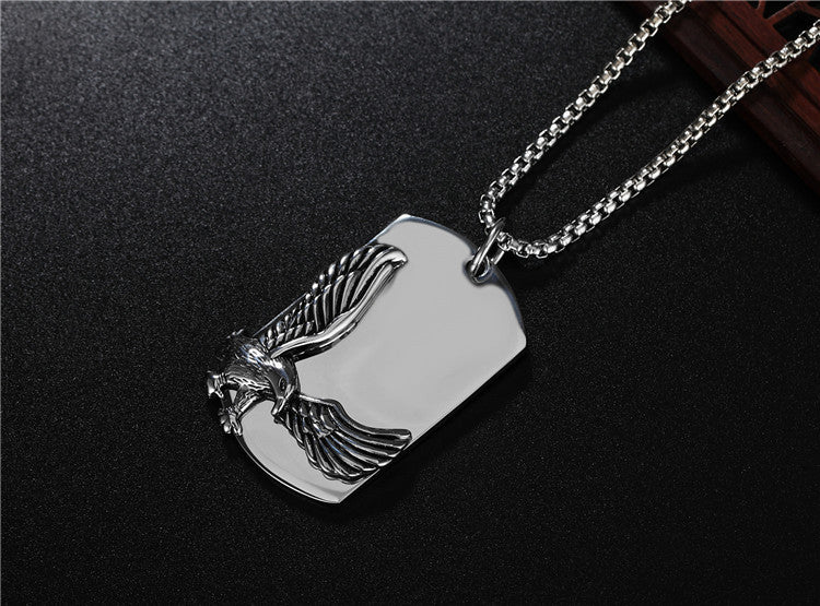 Planderful Titanium Steel Necklace Pendant With Bold Eagle Retro Punk Army Style Unisex Protection Statement