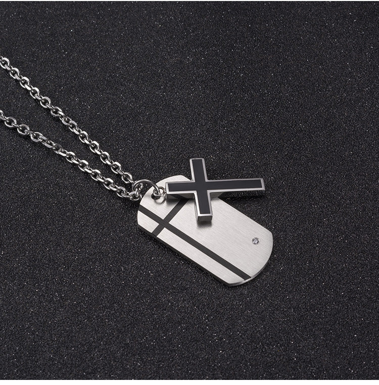 Tuku Trendy Men's Cross Double-Layer Pendant Necklace