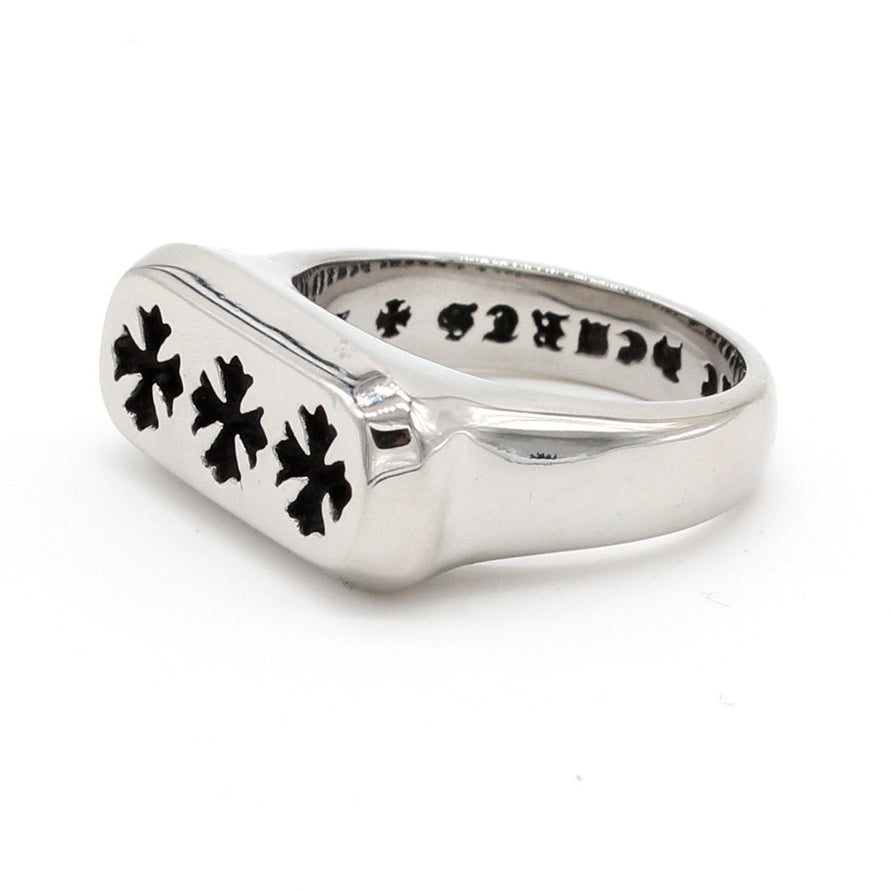 Cross Pattern Arc Rectangle Titanium Steel Ring for Men