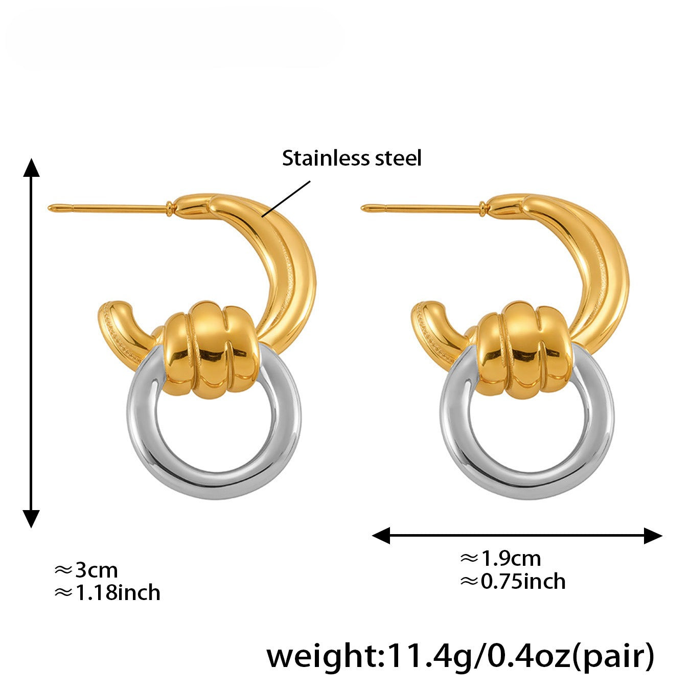 Planderful C Shaped Earrings Irregular Color Gold For Women