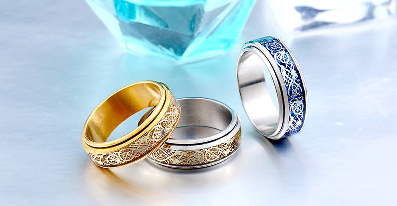 Fashionable Rotatable Titanium Steel Dragon Pattern Ring for Men and Women - Korean Jewelry Wholesale