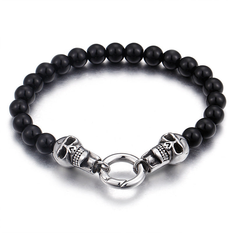 Punk-Inspired Skull Bead Bracelet and Necklace Set for Men - European and American E-Commerce Trend