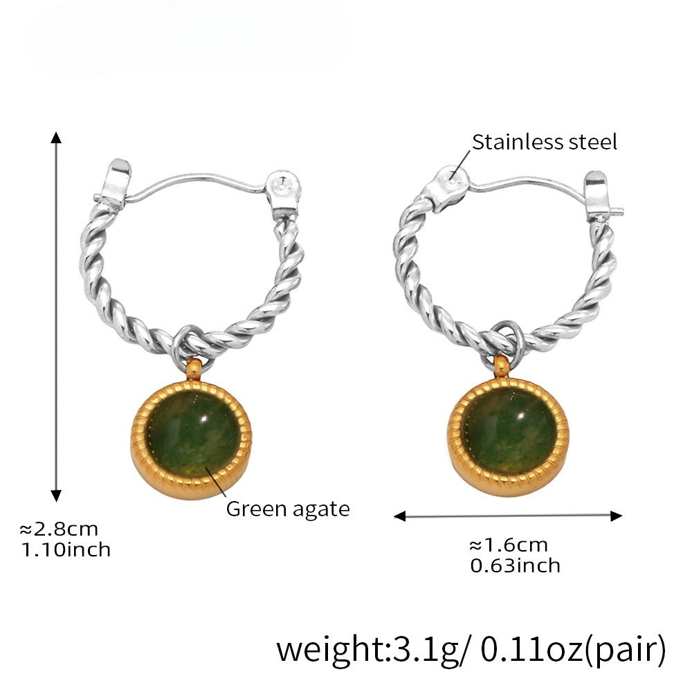 Planderful Green Agate Twist Earrings Gold Plated For Women