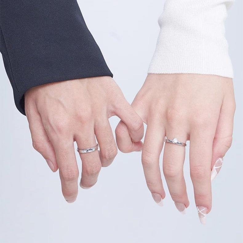 Planderful 925 Sterling Silver Cat Couple Ring Unisex Adjustable Open Luminous Cartoon Design