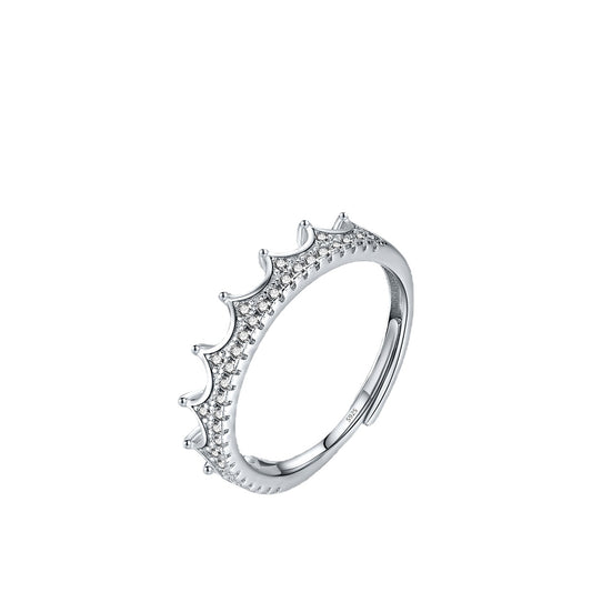 Adjustable Sterling Silver Ring with Micro Inlaid Zircon Crown for Women