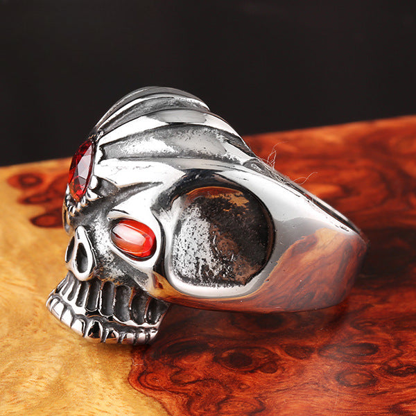 Titanium Steel Vintage Punk Skull Ring for Men, Zircon Accented Jewelry Wholesale