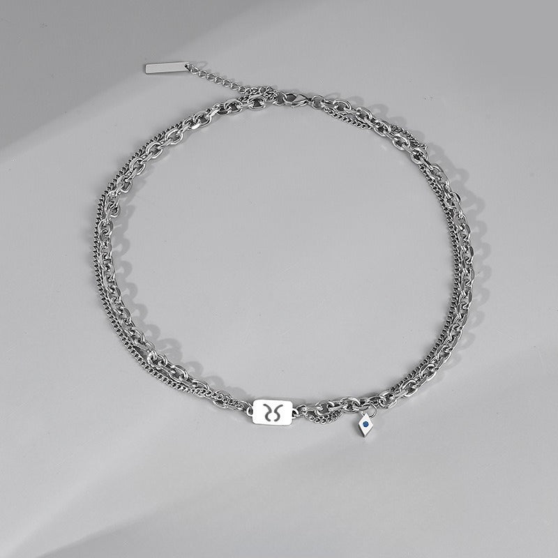 Planderful Jewelry Twelve Constellations Necklace For Men Stainless Steel Chain Luxury Design