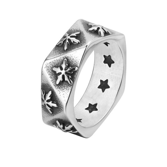 Relief Snowflake Triangle Surface Titanium Steel Ring for Men