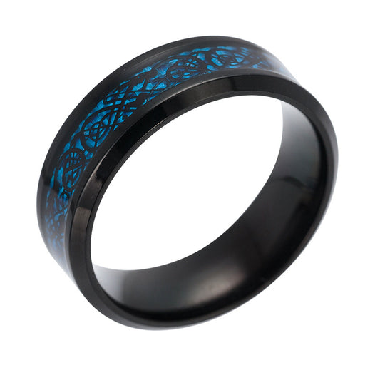 Titanium Steel Carbon Fiber Dragon Ring - Men's European and American Fashion Jewelry