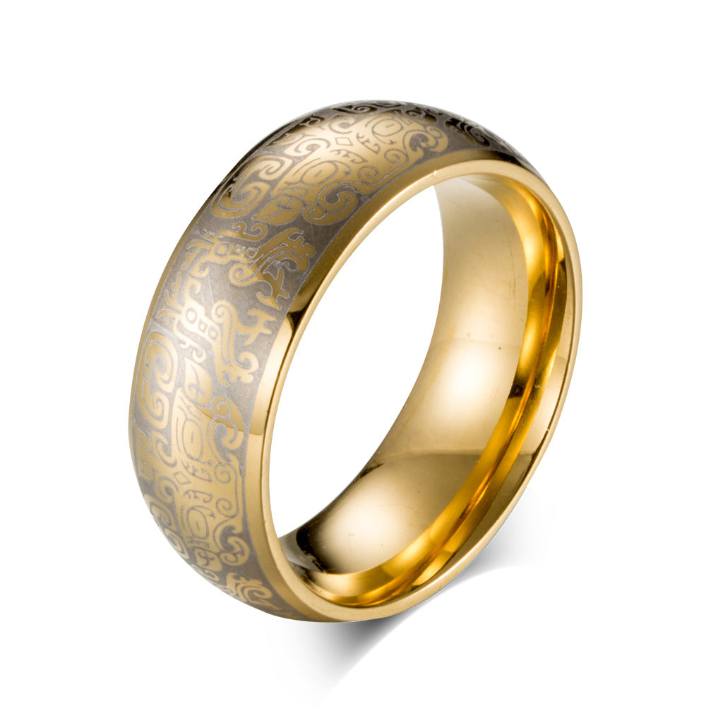 Chinese Style Plated 18K Gold Taotie Pattern Ring for Men