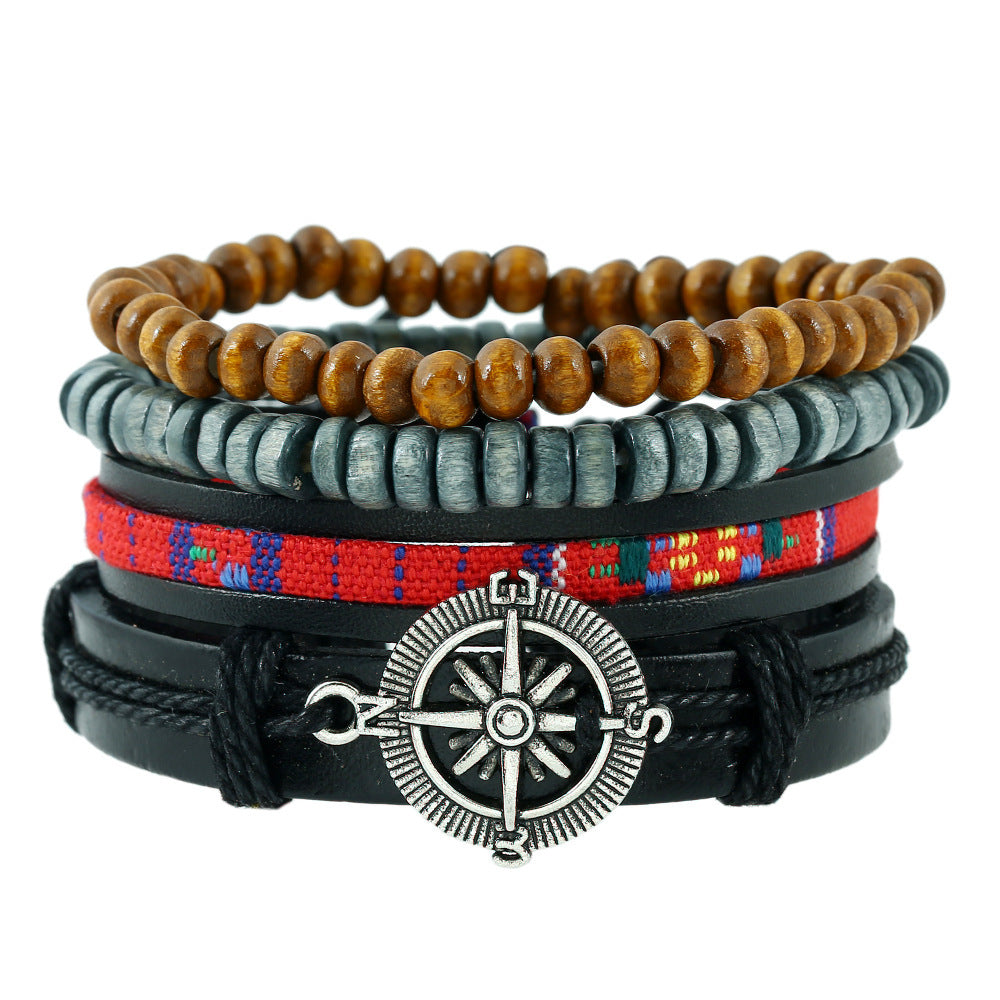 Compass Adventure Leather Couples Bracelet