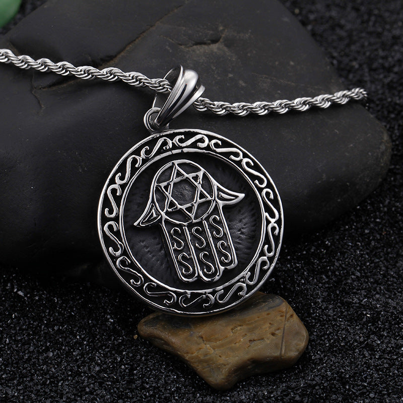 Vintage Fatima Hand Pendant for Men - Round Metal Jewelry from European and American Collections