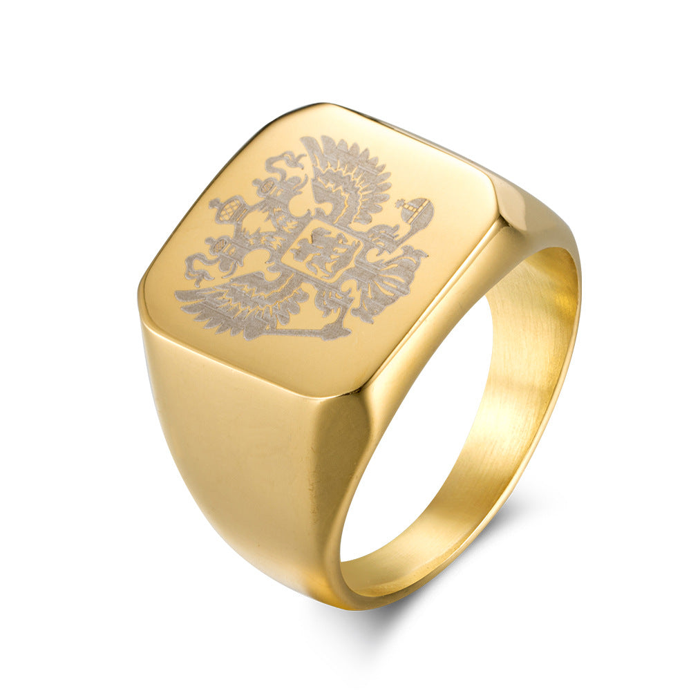 Stainless Steel Men's Ring – Russian Badge Men's – Double-Headed Eagle Logo