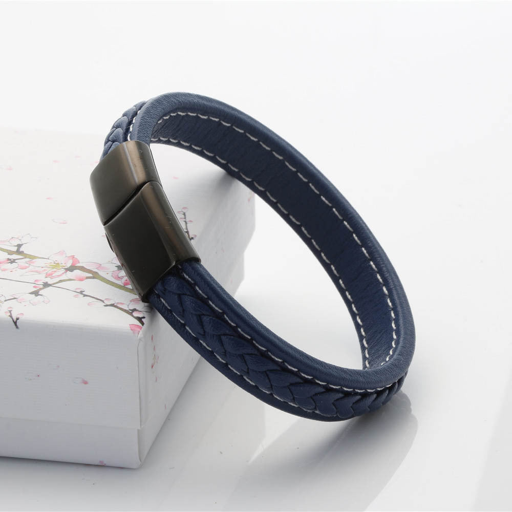 Men's Stylish Titanium Steel and Braided Leather Bracelet with Magnetic Closure