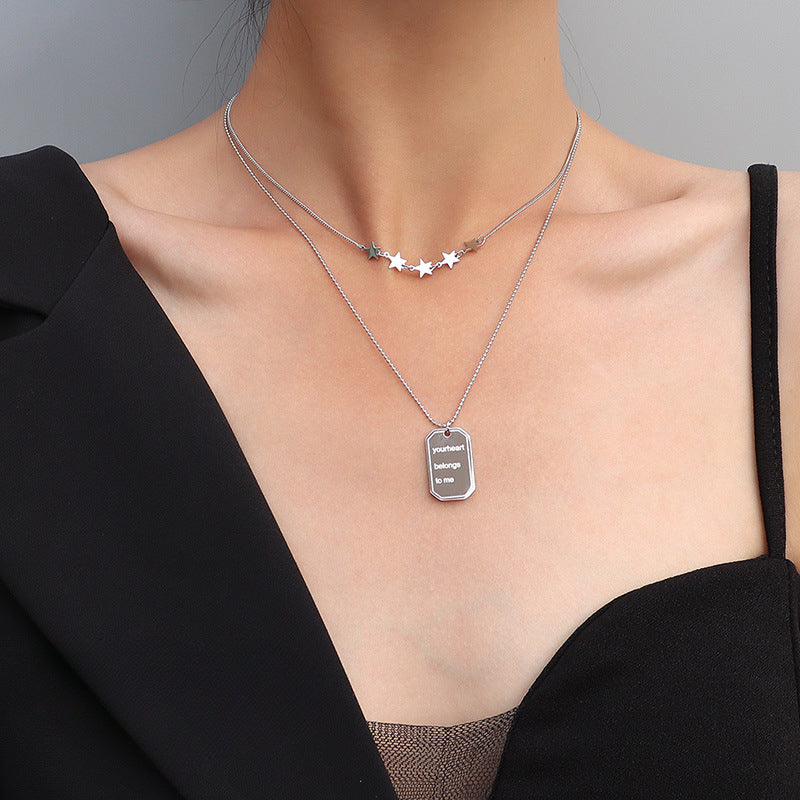 Exquisite Geometric Double Layered Star Necklace - Elegant Titanium Gold Jewelry