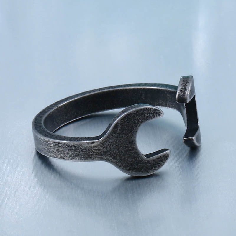 Customizable Titanium Steel Unisex Open Wrench Ring - Trendy Fashion Jewelry for All