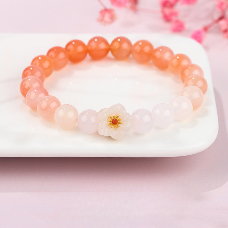 Peach Blossom Agate Bracelet - Sterling Silver Handcrafted Jewelry Gift