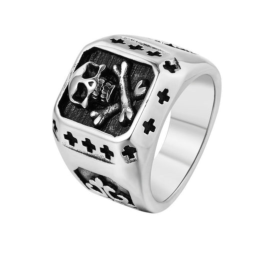 Halloween Skull Cross Square Titanium Steel Ring for Men