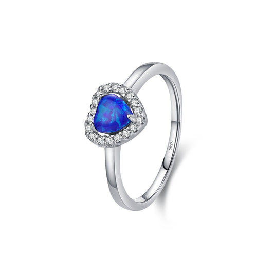 Opal and Zircon Sterling Silver Love Ring for Women