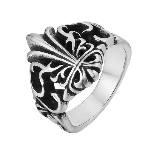 Hollow Childern Flower Titanium Steel Ring for Men