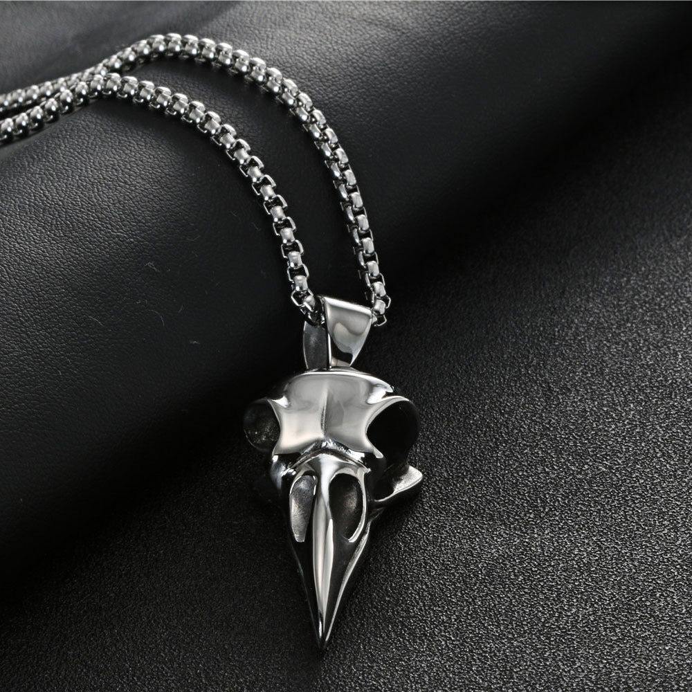 Titanium Steel Vintage Crow Beak Pendant - Unisex Long Skull Accessory by Planderful