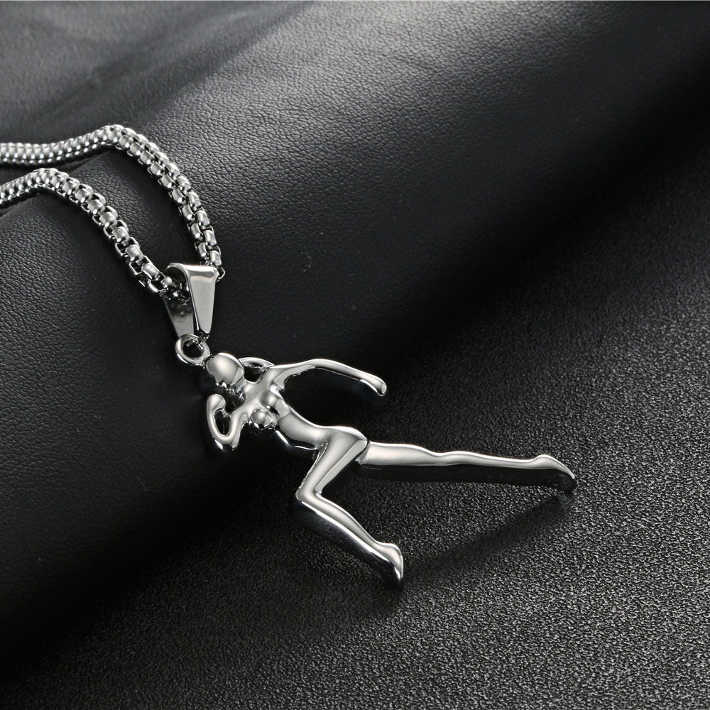 Unisex Titanium Steel Fitness Pendant Necklace - Stylish Retro Sports Accessory