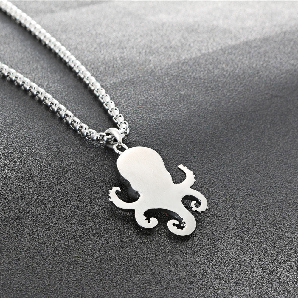 Titanium Steel Octopus Pendant with Zircon Accents - Retro Fashion Gift for Men