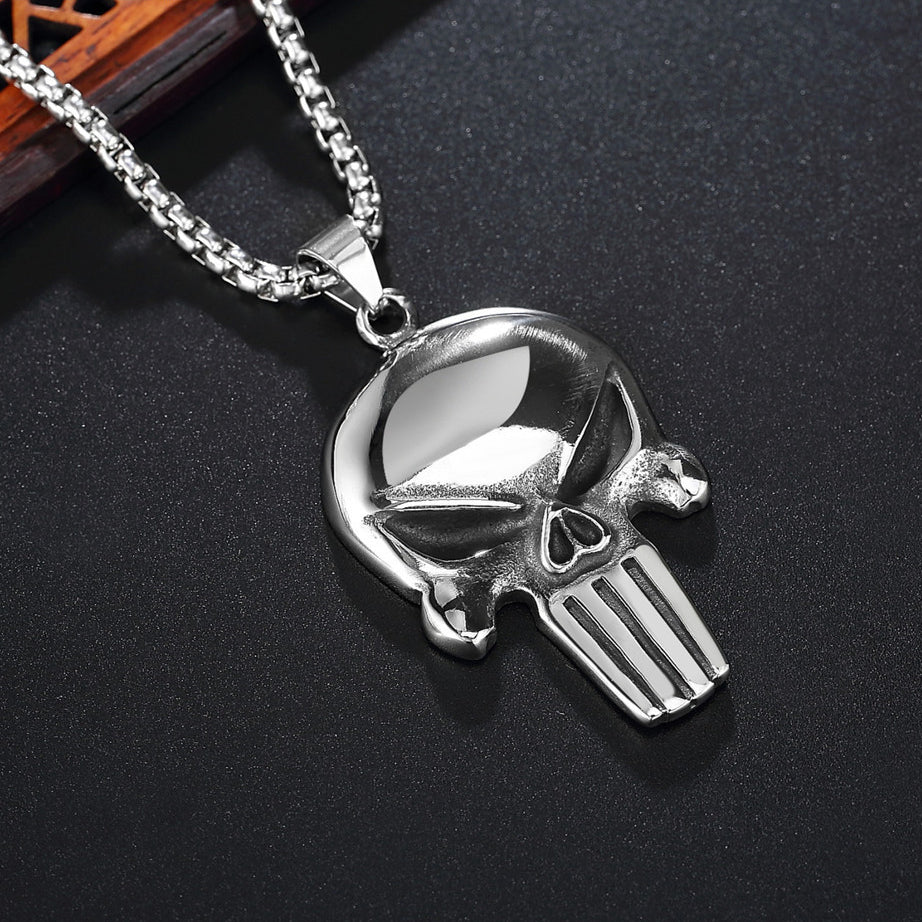 Halloween Punisher Skull Head Titanium Steel Necklace for Men