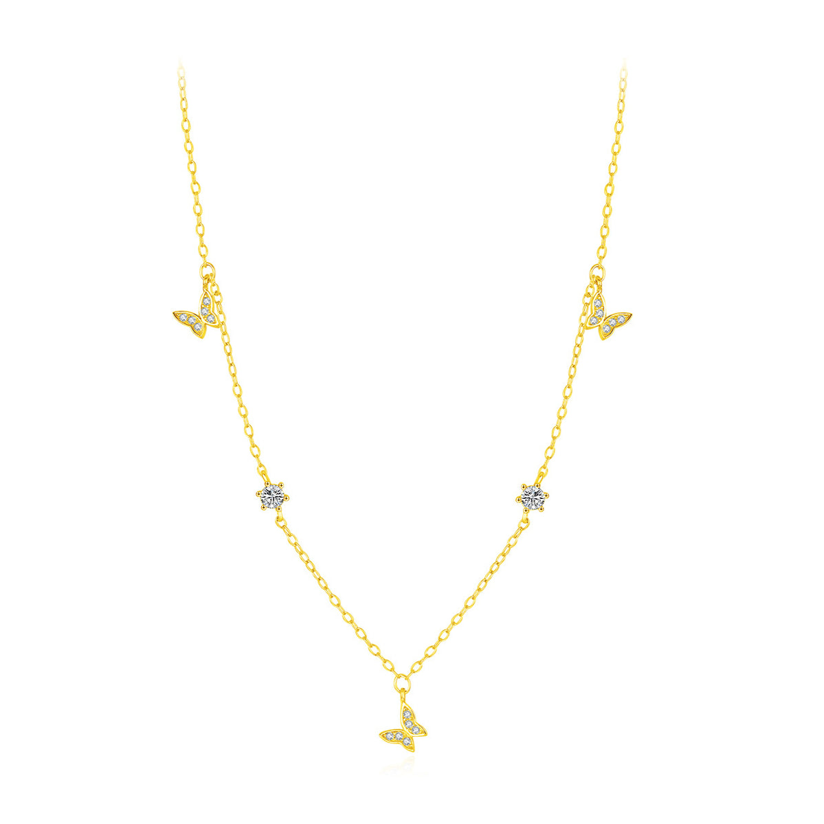 Planderful Everyday Genie S925 Sterling Silver Butterfly Dance Necklace – Cute Shiny Full Zircon Collarbone Chain