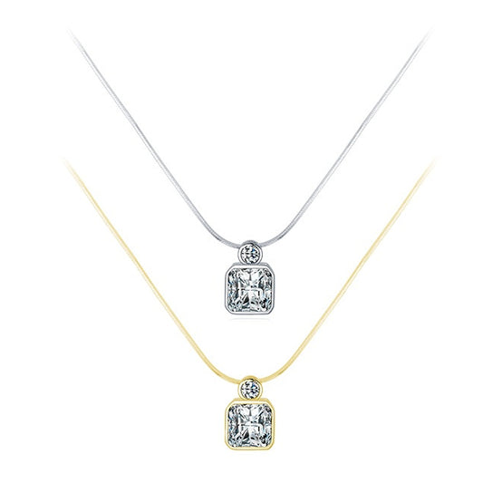 Sterling Silver Square Zircon Necklace with Snake Bone Chain