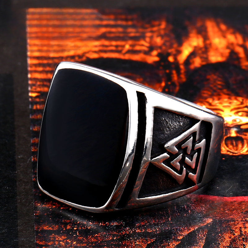 Viking Warrior Titanium Steel Triangular Stacked Ring with Unique Epoxy Finish, Sizes 8-13