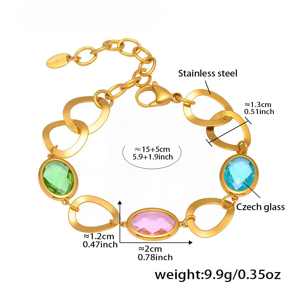 Planderful Interlocking Glass Stone Bracelet Gold Plated