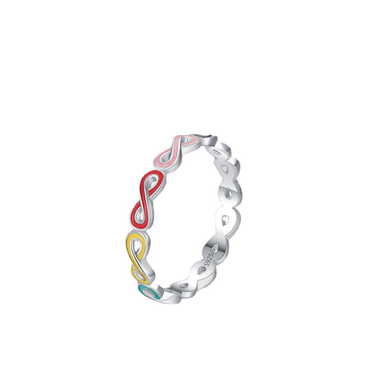 Elegant S925 Sterling Silver Infinite Love Symbol Ring with Colorful Epoxy Detail