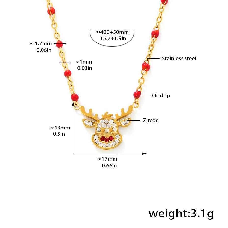 Planderful Elk Zircon Necklace Ladies Stainless Steel Gift