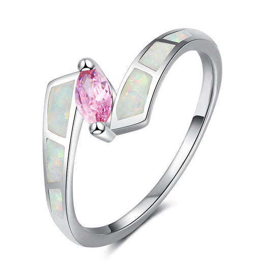 Marquise Shape Pink Zircon Opal Sterling Silver Ring