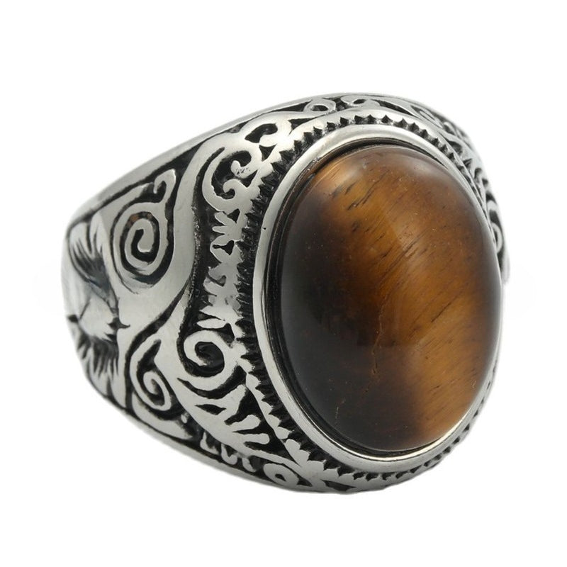Planderful Stainless Steel Turquoise Ring Unisex Bold Retro Men Accessories For Everyday Style