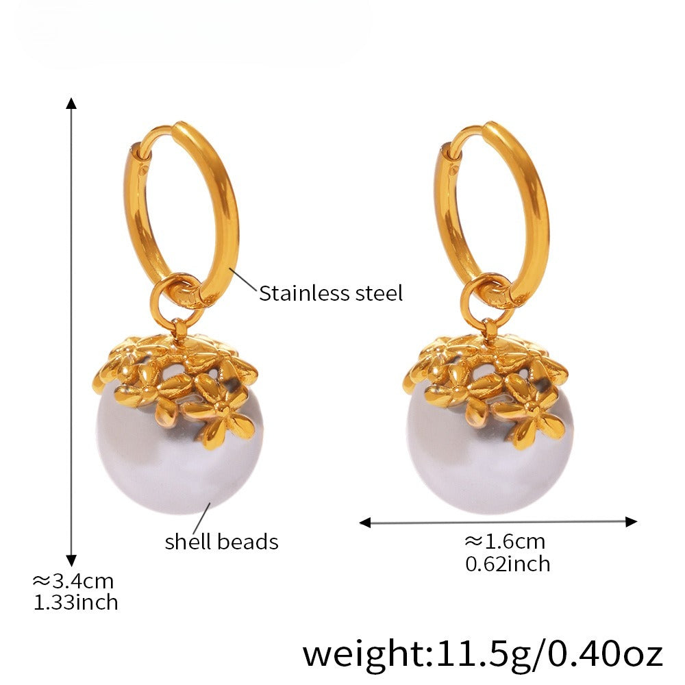 Planderful Seamless Bead Flower Earrings 18K Gold Women
