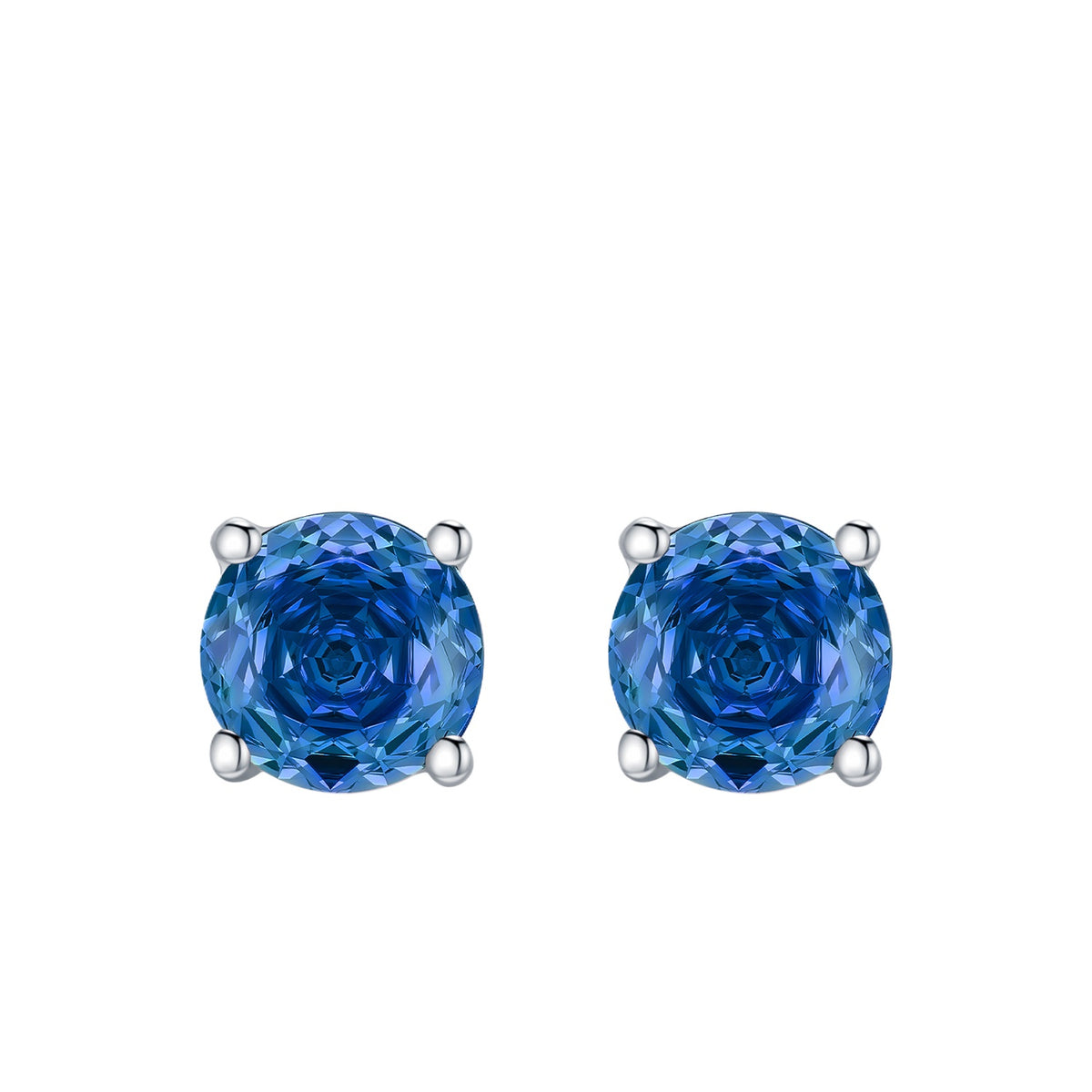 925 Sterling Silver Royal Blue Rose-Cut Zircon Stud Earrings