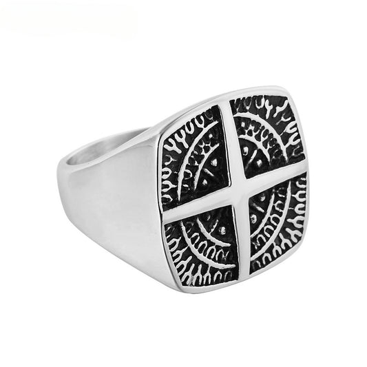 Greek Cross Squrare Titanium Steel Ring for Men