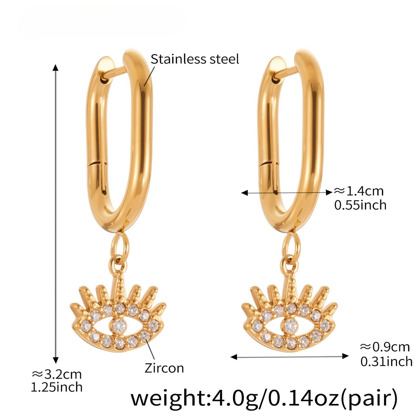 Planderful Devil Eye Earrings 18K Gold Plated Zircon Daywear