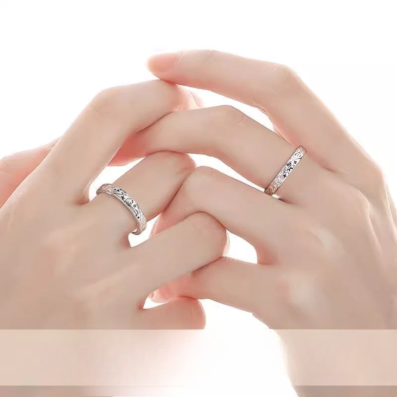 Planderful Sterling Silver Little Prince And Rose Couple Ring Adjustable Opening Gift For Girlfriend Christmas