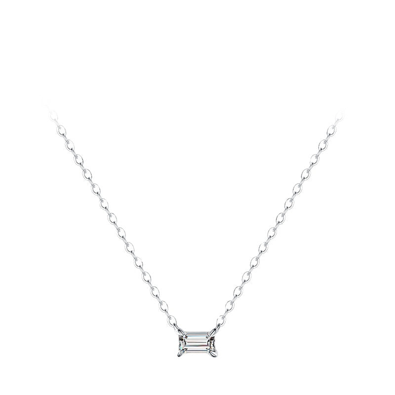 Sleek Sterling Silver Zircon Necklace for Women, Minimalist Collarbone Pendant
